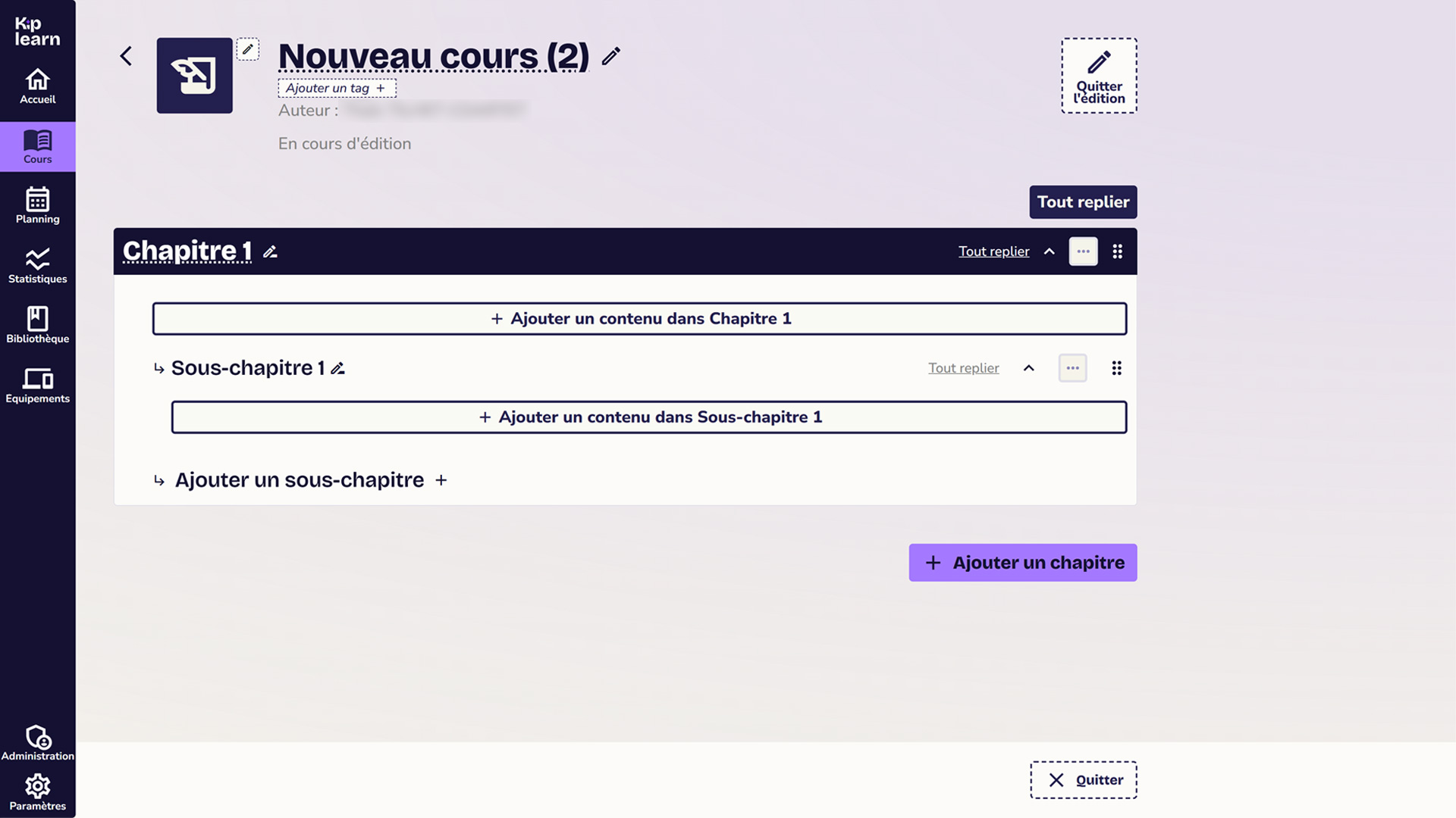 Page de modification de cours