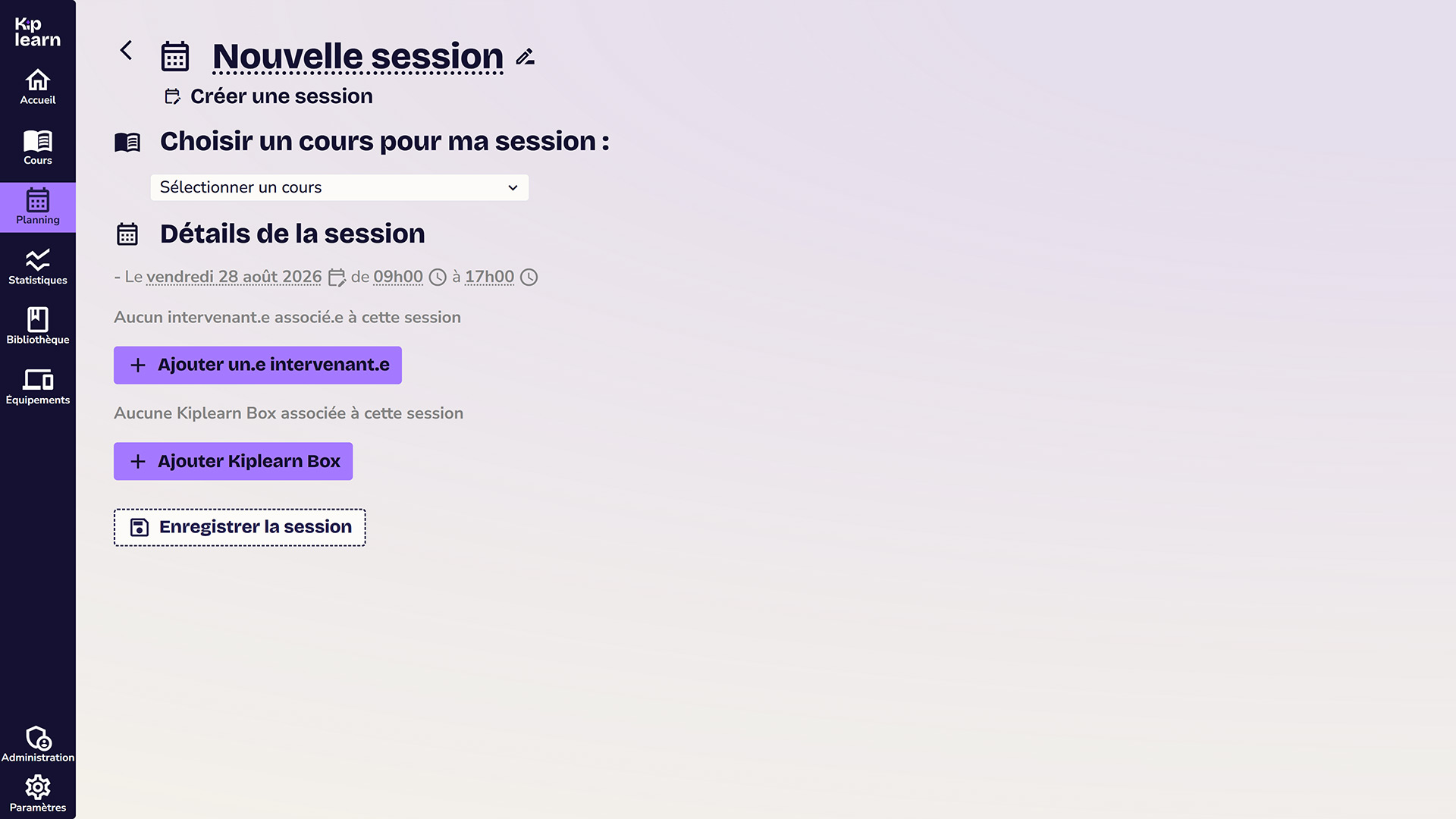 Création d'une nouvelle session