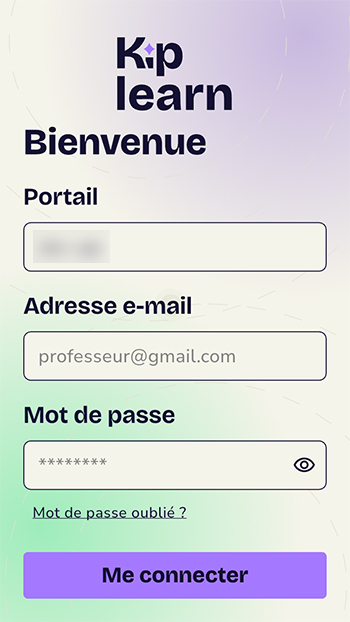 Ecran de connexion à l'application Kiplearn